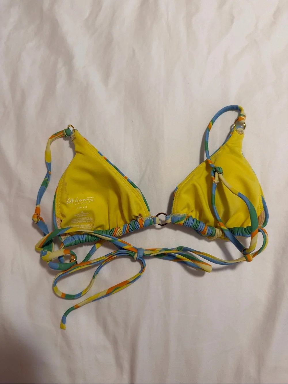 Pacsun La Hearts Yellow & Multicolor Swirl Triangle Bikini Top and Bottom set